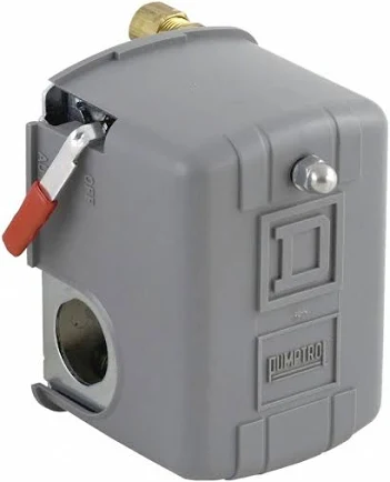 Covered Pumptrol low-pressure-cutoff pressure switch with a red-tipped external lever